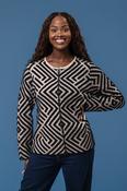 Eyelash Knitted Zipper Cardigan – Black/Beige