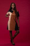 Colour Block Suedette Dress D174323 – Brown/Black image