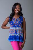 Sleeveless Print Crinkle Top BLUE image