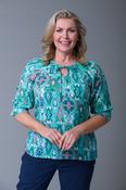 Shirred Neck Print Top GREEN