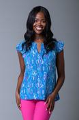 Frill Sleeve Crinkle Top TURQUOISE image