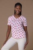 Pink + Red Flowers V Neck PINK image