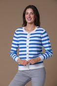 Gold Button Stripe Cardigan BLUE/WHITE