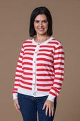 Gold Button Stripe Cardigan RED/WHITE