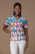 Leaf Print Crochet Top Turquoise/Yellow
