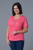Gold Aztec Trim Tee PINK