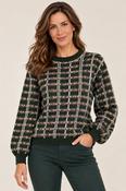 Balloon Sleeve Grid Sweater – Dark Green