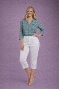 Crop 22 Inch Stretch Trouser with Elastic Waist T30482  – White
