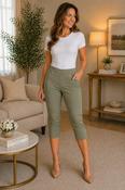 T30493  CROP 22 INCH STRETCH TROUSER EMBR POCKET SAGE
