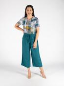 T30667  CROPPED 2 TONE EFFECT TROUSER 22 INCH TEAL