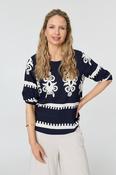 Printed 3/4 Sleeve Relaxed Top NAVY image