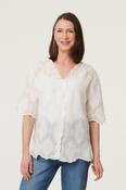 Button Front Crochet Top WHITE image