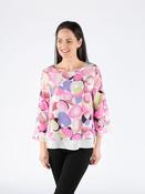 TO29832  round pattern layered top with 3/4 sleev WHITE MULTI