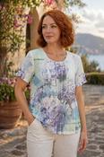 PURPLE MULTI TO29872  PRINTED BURN OUT TOP WITH LACE FRONT ROU image