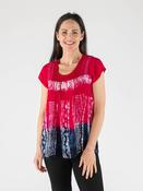 TO29922  TIE DYE SHORT SLEEVE TOP CHECK PANELS CERISE NAVY