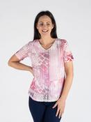 TO30693  Burnout Top With Lace Front &amp; V-Neck Sho CERISE PRINT
