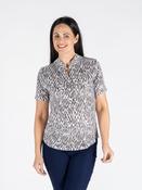 TO30728  SMALL SPECKLE PRINT TOP WITH MID SLEEVE BEIGE PRINT