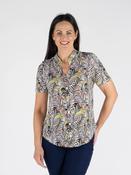 PALM LEAF PRINT TOP WITH SHORT SLEEVE  TO30730 KHAKI MULTI