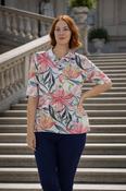 TO30843  LEAF PRINT TOP WITH COLLAR SHORT SLEEVE PINK MULTI