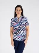 TO30877  SWIRLY ABSTRACT PRINT TOP WITH SHORT SLE BLUE MULTI image