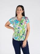 TO30885  GREEN PRINT FRONT PLEAT TOP V NECK CAP S GREEN MULTI image
