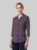 Spot Print Button Placket 3/4 Sleeve Top TO31420  – Purple