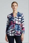 Abstract Print Button Placket Top TO31421 – Navy Multi image