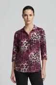 Animal Print Collar &amp; Button Placket Top TO31429 – Wine