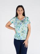 TS30684  GREEN PRINT TSHIRT WITH LACE BACK NECK P GREEN MULTI image