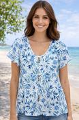 TO30734  BLUE LEAF PRINT SCHIFFLY TOP WITH SHORT BLUE PRINT