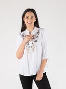 TU29928  FLORAL EMB TUNIC WITH 3/4 SLEEVE WHITE