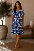 D30771  FLOWER PRINT TIERED SHORT DRESS SHORT SL BLUE PRINT