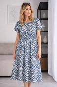 D30863  BUTTON FRONT V NECK DRESS SHORT SLEEVE BLUE