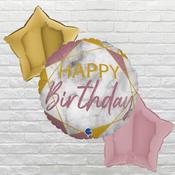 Happy Birthday Rose Gold Marble Balloon Bouquet