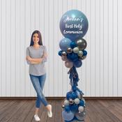 Blue, White and Silver Communion Balloon Pillar
