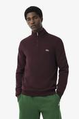 Lacoste Regular Fit Zip Neck Cotton Jumper Wine