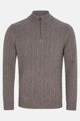 Benetti Grant Regular Fit Cable Knit Quarter Zip Jumper Brown