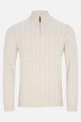 Benetti Grant Regular Fit Cable Knit Quarter Zip Jumper Stone