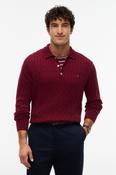 Tommy Hilfiger 41955 Regular Fit Classic Cable Knit Polo Jumper Burgundy