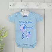 Personalised Little Brother Vest-Little Brother Giraffe (Blue Vest) image