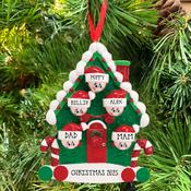 Candy Cane House family 5 Personalised Hanging Christmas Decoration image