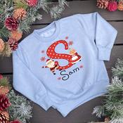 Personalised Christmas Kids Dusty Blue Sweatshirt-Initial image