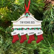 White Mantle family of 4 Personalised Hanging Christmas Decoration