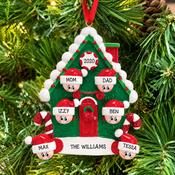 Candy Cane House family 6 Personalised Hanging Christmas Decoration