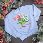 Personalised Christmas Kids Dusty Blue Sweatshirt-Roarsome image