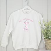 Personalised Communion Sweatshirt-Simple Cross (White) image