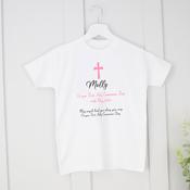 Personalised Communion T-Shirt-Pink Cross May Angels