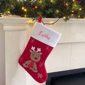 White Top Red Fluffy Baby Reindeer Christmas Stocking(40x20cm)