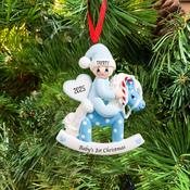 Rocking Horse Blue Personalised Hanging Christmas Decoration