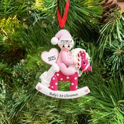 Rocking Horse Pink Personalised Hanging Christmas Decoration image